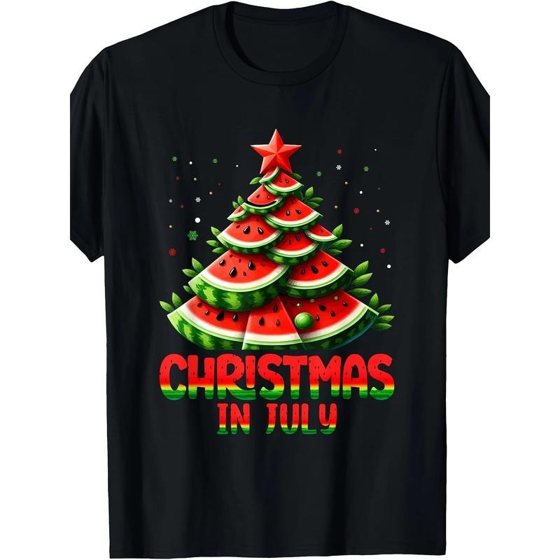 July Christmas Watermelon Tree Summer Men's Casual Comfort T-shirt Made in USA