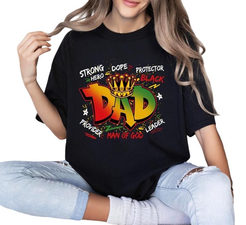 Juneteenth Dad Sublimation Father's Day Gift T-Shirt HipHop Style Cozy Graphic T-Shirt for Chilly Days