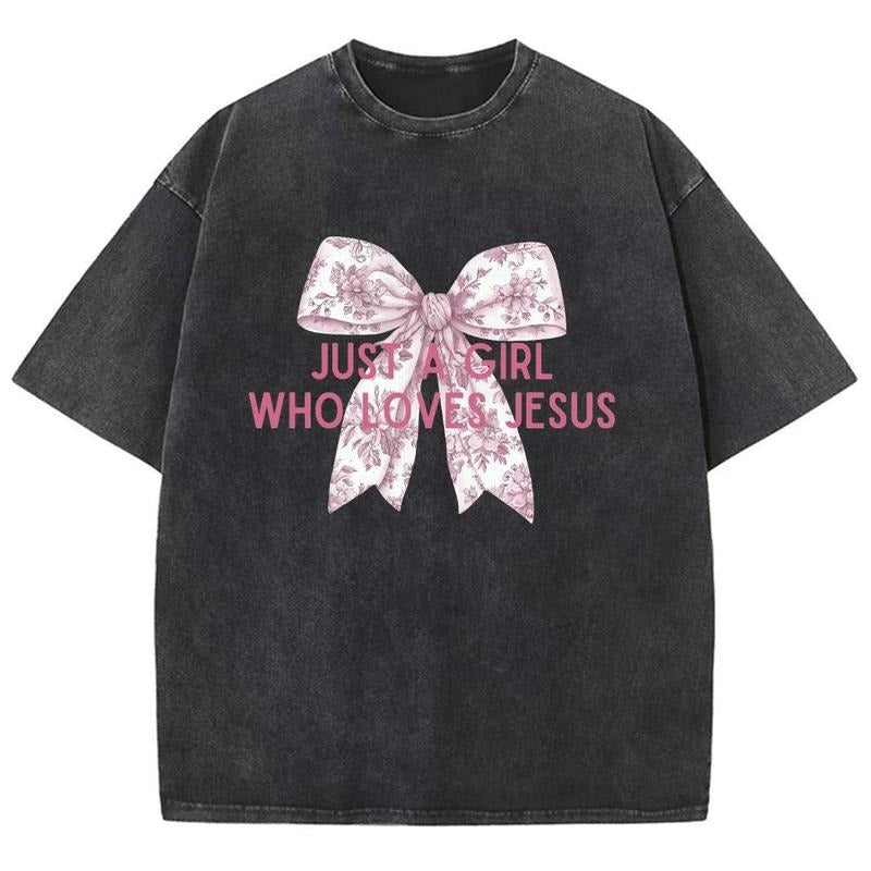 Just A Girl Who Loves Jesus Unisex Washed T-Shirt, Christian Jesus t shirts, Vintage 90s Graphic Tee Gift Cotton Top Womenswear Bottomstyle{n002}2