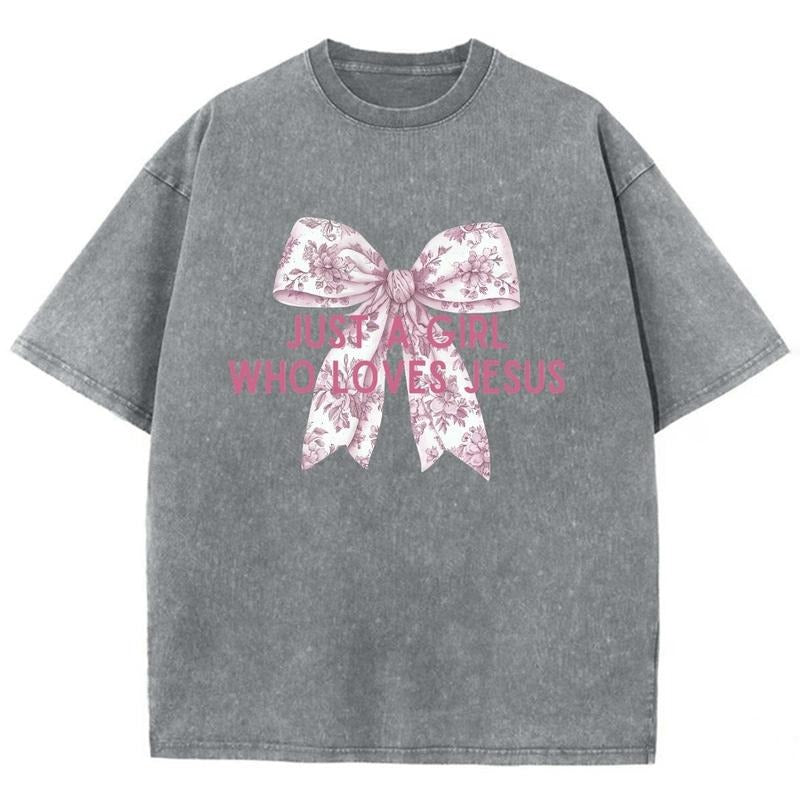 Just A Girl Who Loves Jesus Unisex Washed T-Shirt, Christian Jesus t shirts, Vintage 90s Graphic Tee Gift Cotton Top Womenswear Bottomstyle{n002}5