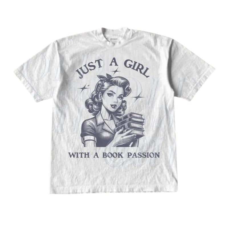Just A Girl With A Book Passion Retro T-Shirt, Unisex Adult T Shirt, Vintage 90s Theme Reading T Shirt, Nostalgia Shirt, Reading Lovers Gift