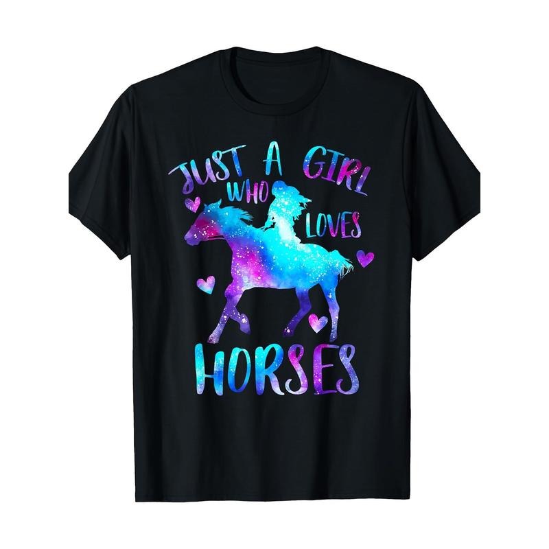 Just A Who Loves Horses Galaxy Space Western Horse Love T-Shirt220g 100% Cotton T-Shirt made in usa