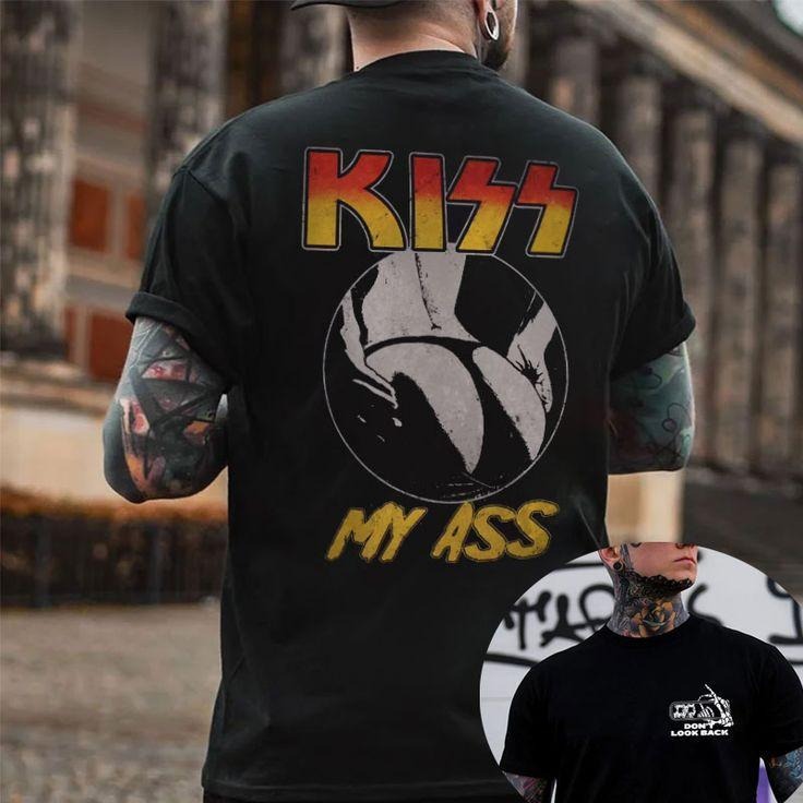 KISS MY ASS Print Men's T-shirt Sweatshirt Hoodie, Oversized Streetwear, Unisex Shirt, Today shirt, Love shirt, Retro Unisex, Life shirt, Merch gift, Short Sleeve Graphic, Naughty Clothes Men Classic Cotton Fabric Menswear Pocket