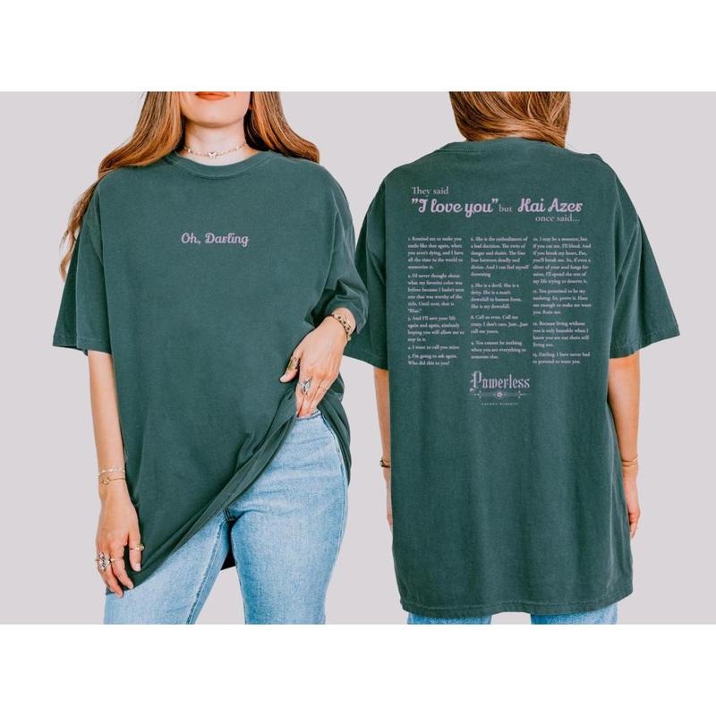 Kai Azer Quotes Tee Shirt, Powerless Comfort Colors T-Shirt, Official Lauren Roberts Merch, Gift for Book Lover, Reading Shirt
