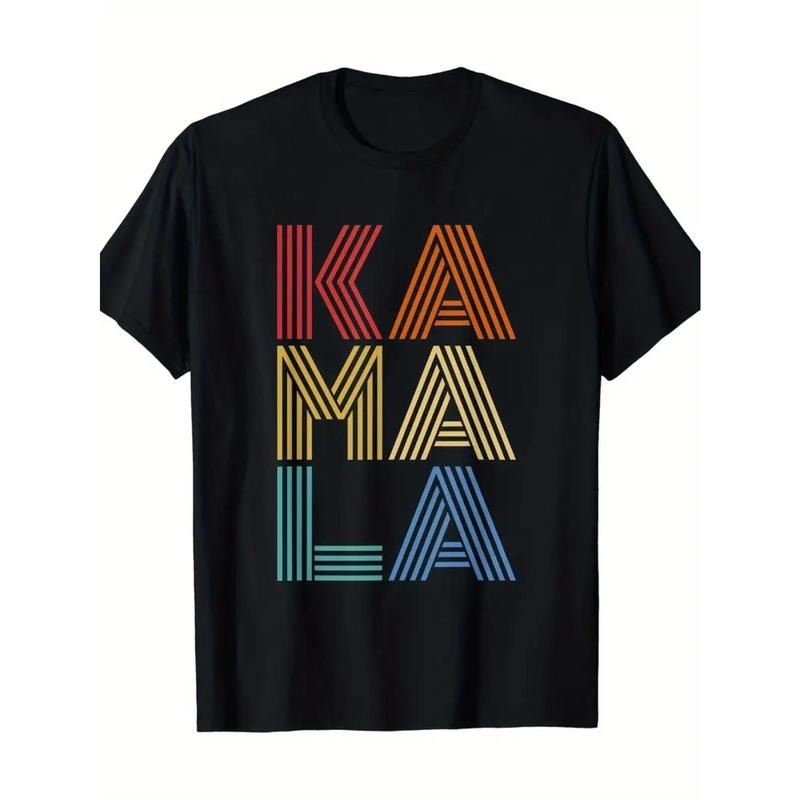 Kamala Geometric Pattern T-Shirt for Men - 100% Cotton, Short Sleeve, Casual Round Neck, Comfortable & Stylish, Black Tee for All Seasons Made in USA