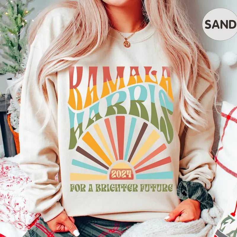 Kamala Harris 2024 Sweatshirt, Harris Walz 2024 Sweatshirt, Boho Aesthetic Retro T Election 2024 Shirt, LGBTQIA Rainbow, Vote Democrat, Vote Blue