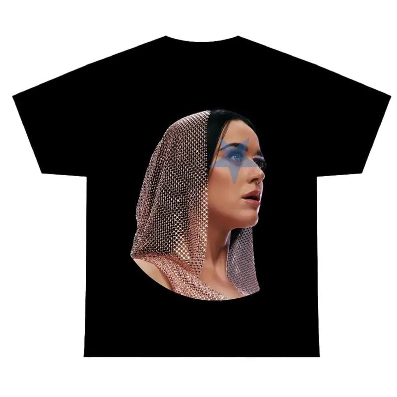 Kattyy Perryy Blue Star T-shirt, Graphic Tee Craze Cotton Fabric