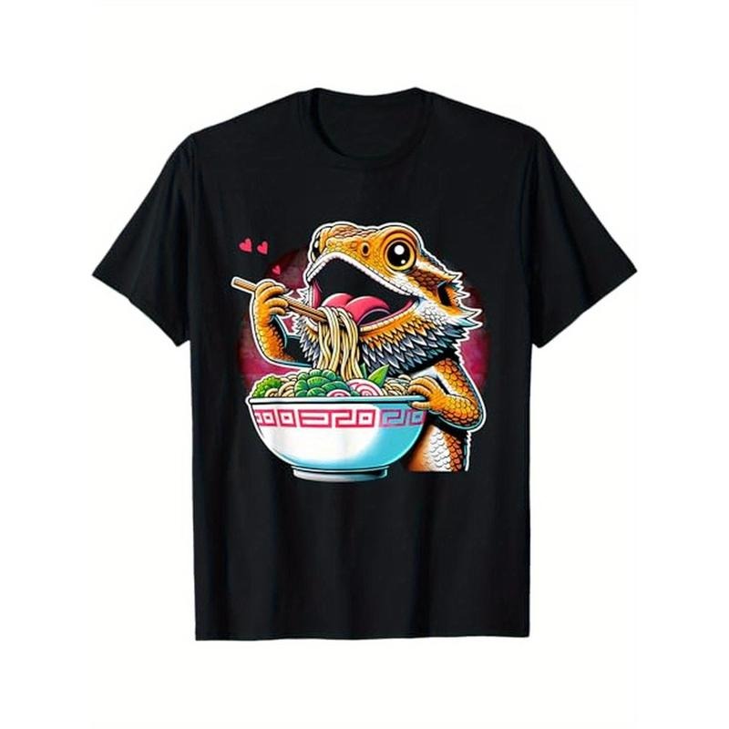 Kawaii Anime Bearded Dragon Ramen T-Shirt, 100% Cotton, Halloween Thanksgiving Christmas Gift for Men Women Family Friends, S-XXXL, Black made in usa