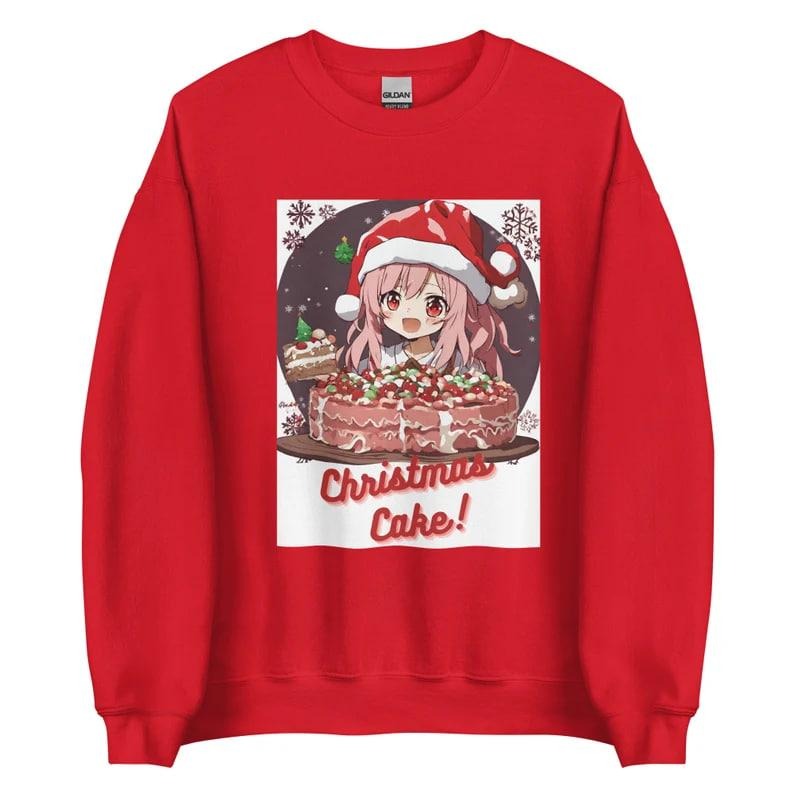 Kawaii Christmas Cake Holiday Sweatshirt | Cute Anime Christmas Design | Warm, Cozy and Comfy | Gift for Anime Lovers |