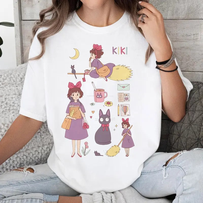 Kikis Delivery Service Jiji Shirt, Studio Ghibli Shirt, Studio Ghibli Miyazaki Hayao Ponyo Mononoke Shirt, Gift for Anime Fans