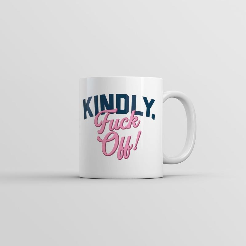 Kindly F*ck Off Mug Funny Introvert Graphic Novelty Coffee Cup-11oz Funny Coffee Mugs Ceramic Printed Drinkware Cup