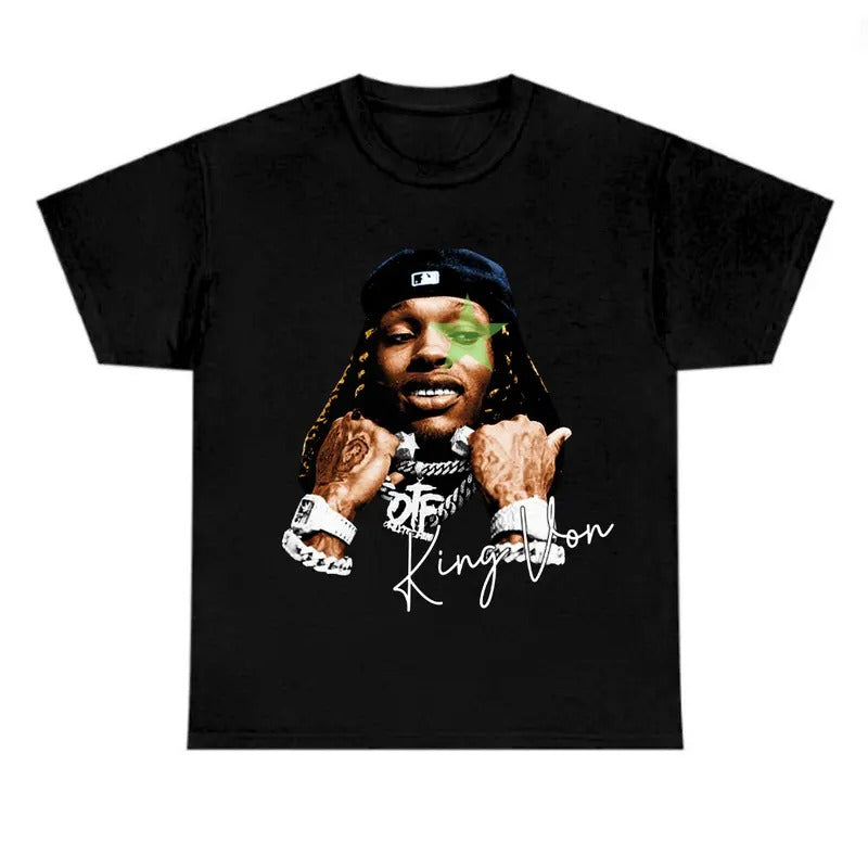 King Von Green Star T-Shirt Classic Cotton Top Fabric Menswear