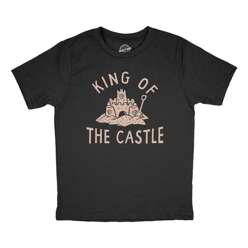 King of the Castle Youth T Shirt Funny Sand Castle Beach Lovers Tee for Kids Funny T Shirts Funny Sarcastic Short Sleeve Novelty Tees Black -