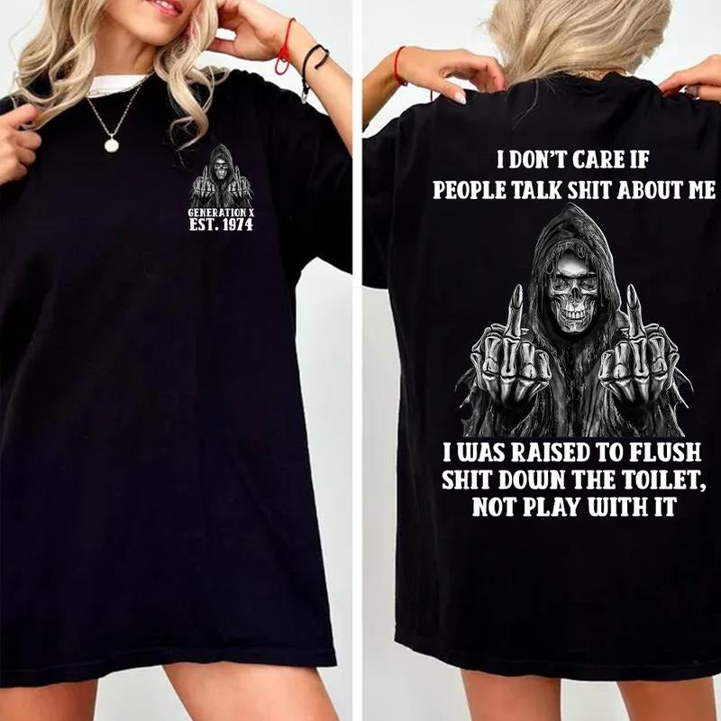 KingZlia Shop I Dont Care If People Talk Shit About Me Generation X T-shirt 100% Cotton Unisex Comfort Womenwear Graphic Crew Neck Long Sleeve Autumn Casual Christmas Pull On Collar Embroidered