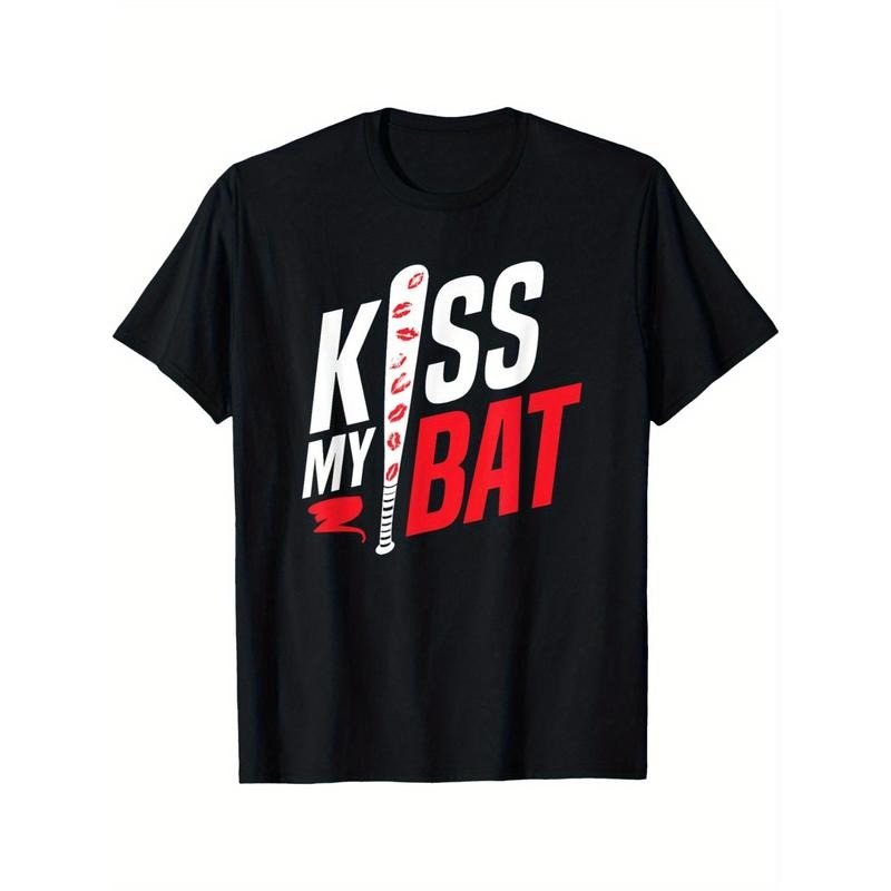 Kiss My Bat Baseball Softball Lips Funny Saying T-Shirt for The Youth, Soft Fabric, Breathable, Comfortable Short Sleeve Tees Perfect for Summer, Birthday Gift to Teens made in usa