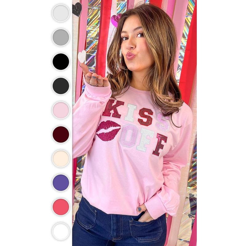 Kiss Of Valentine Sequin Graphic Long Sleeve T-Shirt