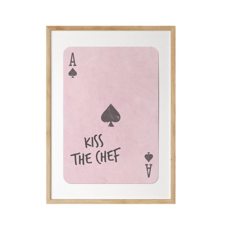 Kiss The Chef Print, Kitchen Wall Art, Dining Room Wall Decor, Retro Playing Card Poster, Gifts For Teen Girl Her Wall Art, Poster Prints No Frame, Wall Decoration, Big Wall Decor, Gifts For Birthday