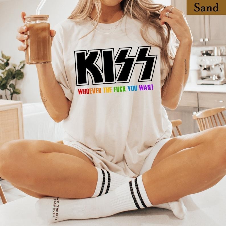 Kiss Whoever The Fck You Want, Rock Music Lover Pride Shirt, Rock N' Roll Equality Tee, Gay Lesbian Queer Trans Shirt,Pride Month Awareness