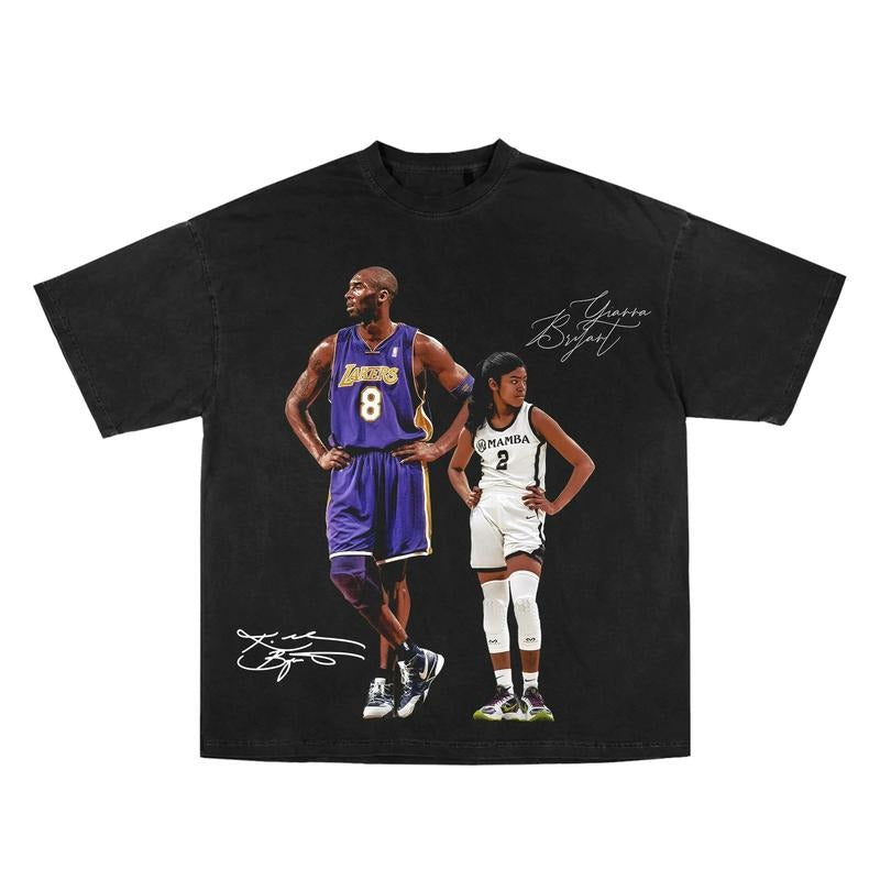Kobe and Gigi Mamba Mentality T-Shirt Vintage Inspirational Basketball Graphic Tee Shirt Motivational Sports Shirt for Men Women Streetwear