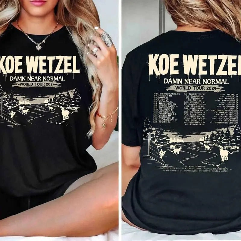 Koe Wetzel T-shirt Sweatshirt Hoodie, Koe Music 2024 Shirt, Tour Date Wetzel Fan Gift, Unisex Shirt, Cotton Shirt, Crewneck Shirt, Streetwear, Oversized T-Shirt