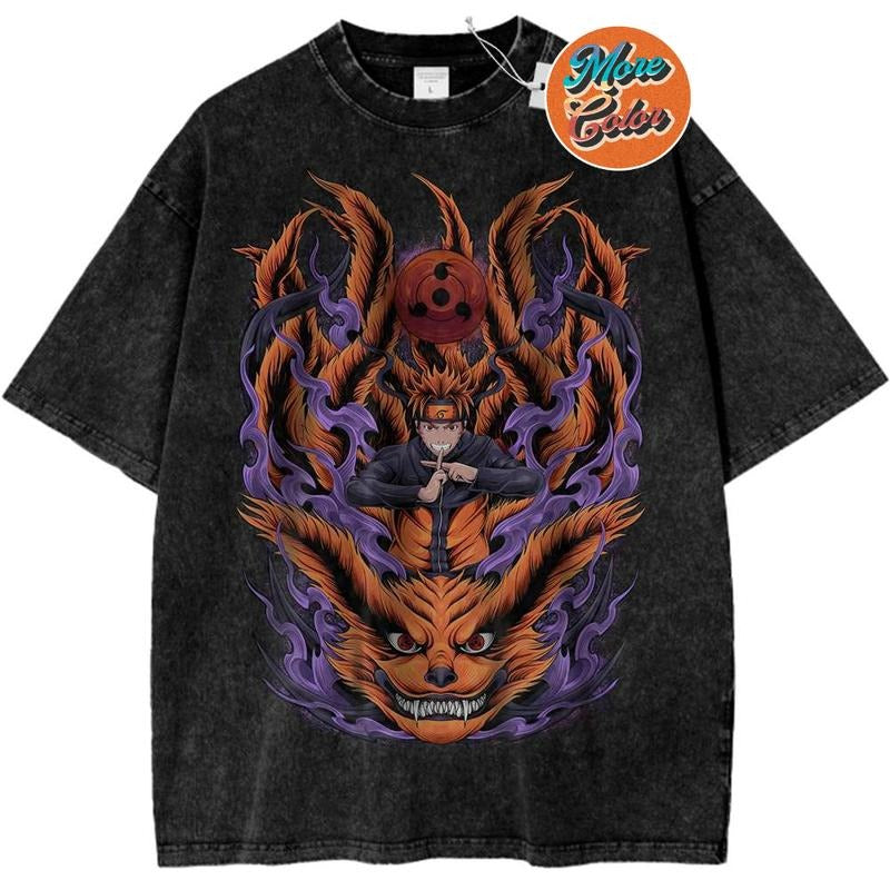 Kurama vs Naruto Uzumaki Anime Shirts, Cotton Unisex T-shirt, Crew Neck, Size S- 3XL, Menswear Top, Womenswear Top Underwear Streetwear