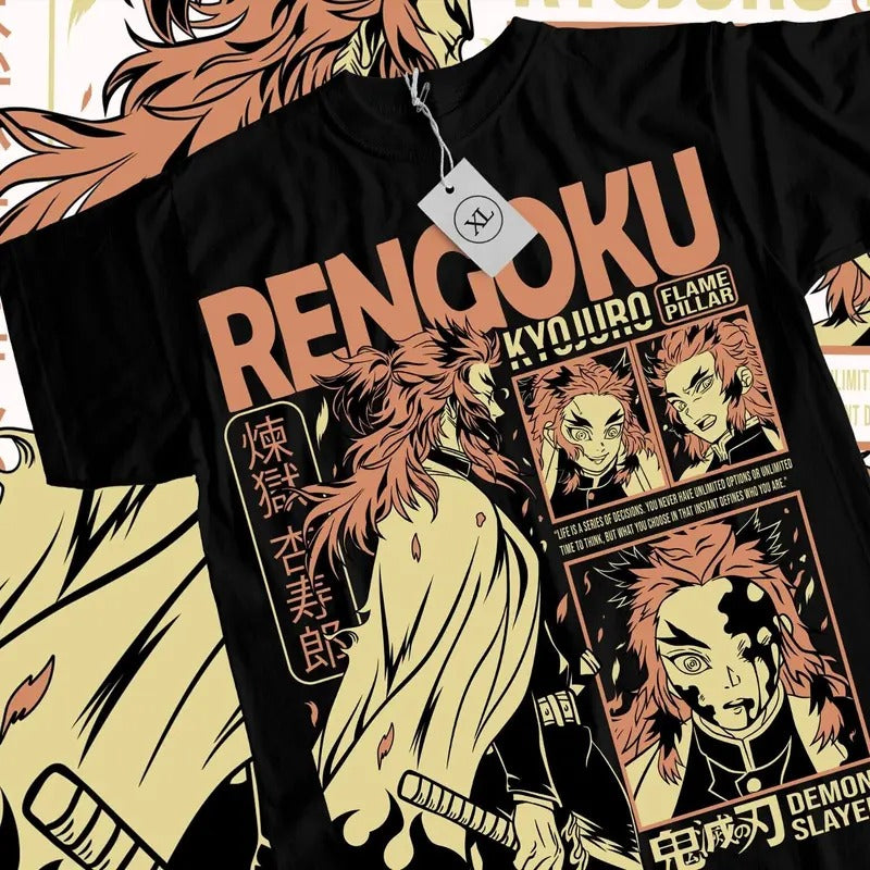 Kyojuro Rengoku T-Shirt S-4XL Slayer Demon Vintage Anime Manga Horror Shirt Tshirt S-4XL