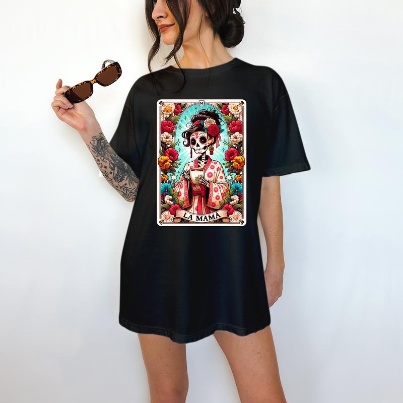 LA Mama Tarot Card - T-Shirt, Cute Skeleton, Bright Graphic, Funny Apparel, Gift Idea, Relaxed Fit, Casual Apparel, Cute Top, Great with Jeans, All Seasons, Fun Style, Comfortable Shirt
