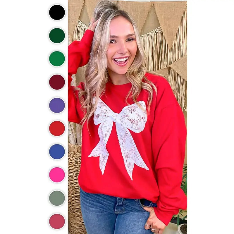 Lace Bow Graphic Sweatshirt