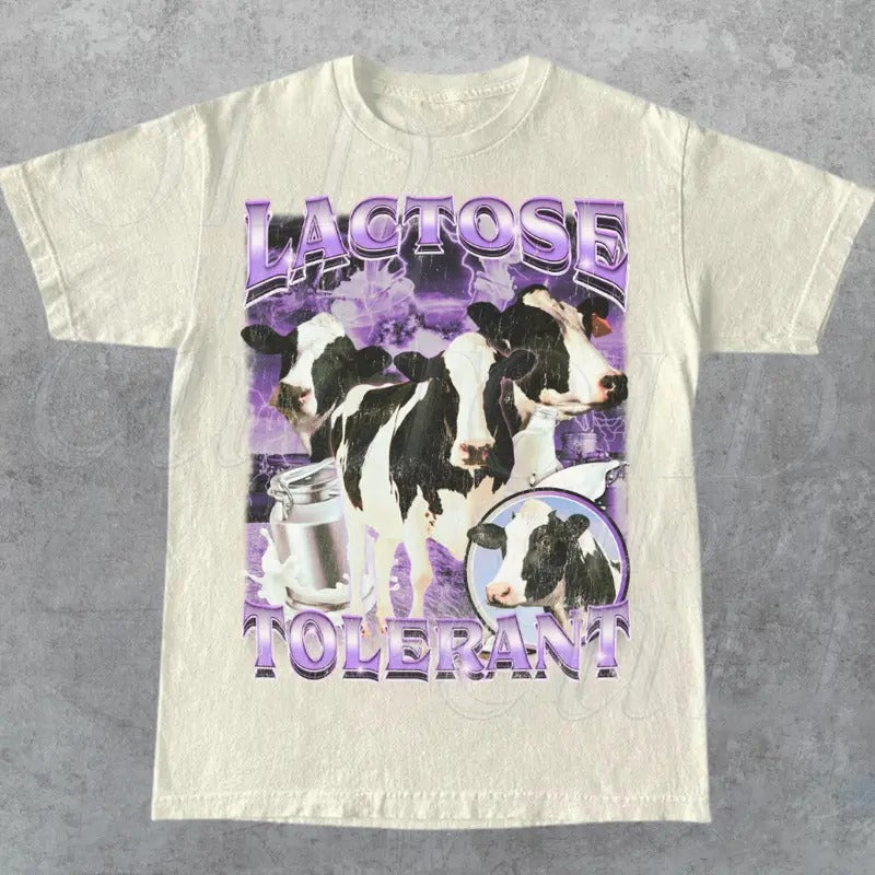 Lactose Tolerant Vintage Bootleg T-Shirt, Retro Milk 90s Funny Graphic Shirt, Funny Shirts For Friends