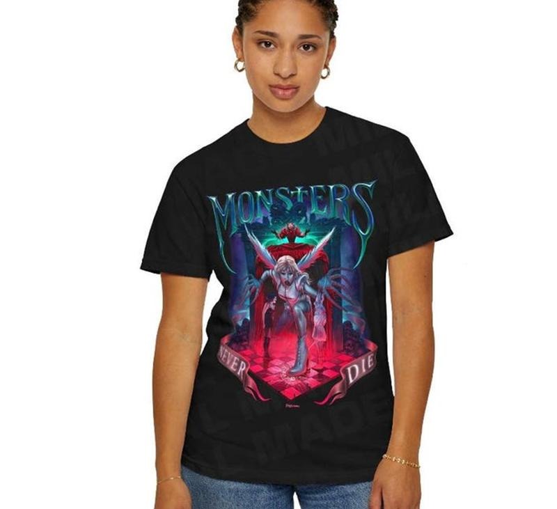 Lady Gegga Monsters Never Die T-Shirt Retro Vintage Cotton Comfort Sustainable Cotton