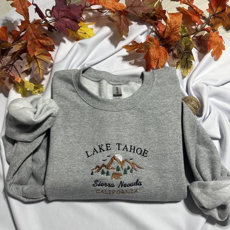 Lake Tahoe Embroidered sweatshirt, Sierra Nevada California embroidered crewneck