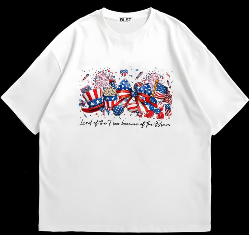 Land Of The Free 4th of July T-Shirt Soft Cotton Fabric Vintage Tee for Fans