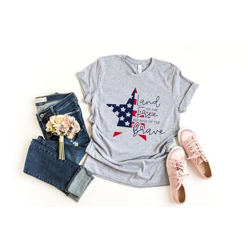 Land Of The Free Shirt, 4th Of July Shirt, American Flag Star, Patriotic Shirt, Land Of The Free Because Of The Brave, Fourth Of July Shirt