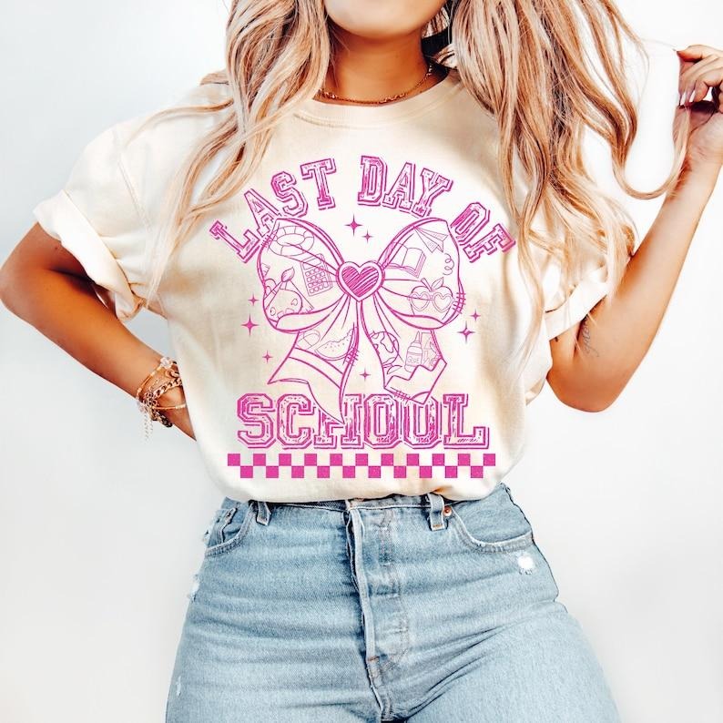 Last day of School t-shirt, Preppy Teacher shirt, Coquette Teacher Summer t-shirt, Retro Teacher Appreciation shirt,Teacher Pencil