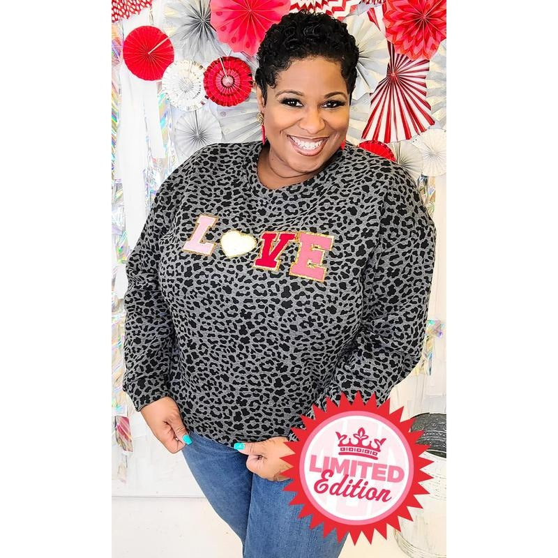 Leopard Big Heart Love Ideal Chenille Sweatshirt
