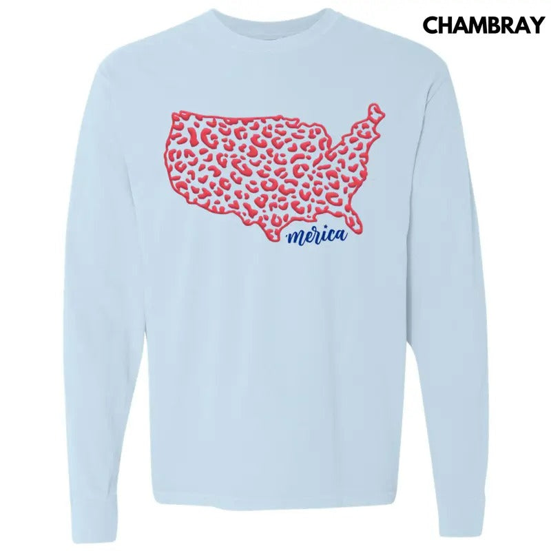 Leopard United States Puff Long Sleeve Comfort Colors T-Shirt