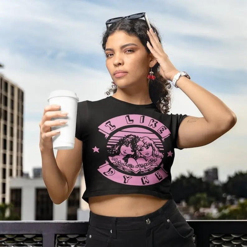 Lesbian Baby Tee, Vintage I Like Dyke Womens Cropped Top, Butch Pride Retro Collar Fit