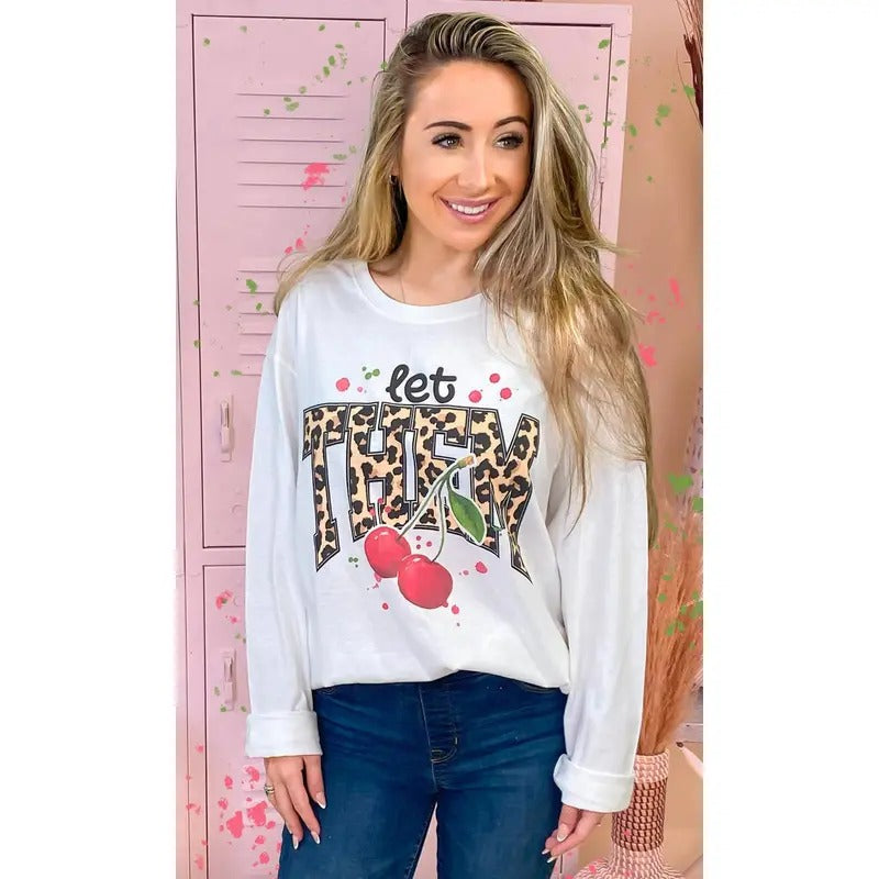 Let Them Cherries Graphic Long Sleeve T-Shirt
