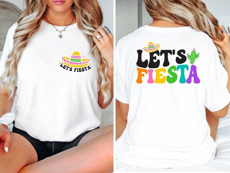 Let's Fiesta Comfort Colors Shirt, Cinco de Mayo Shirt, Mexican Fiesta T-shirt Collar Cotton Fabric Top