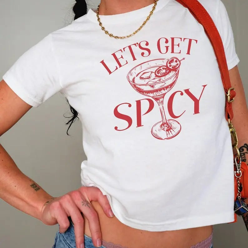 Let's Get Spicy Baby Tee, Spicy Margarita Cocktail Club, Marg Lover Gift, Ironic Baby Tee Cotton Streetwear
