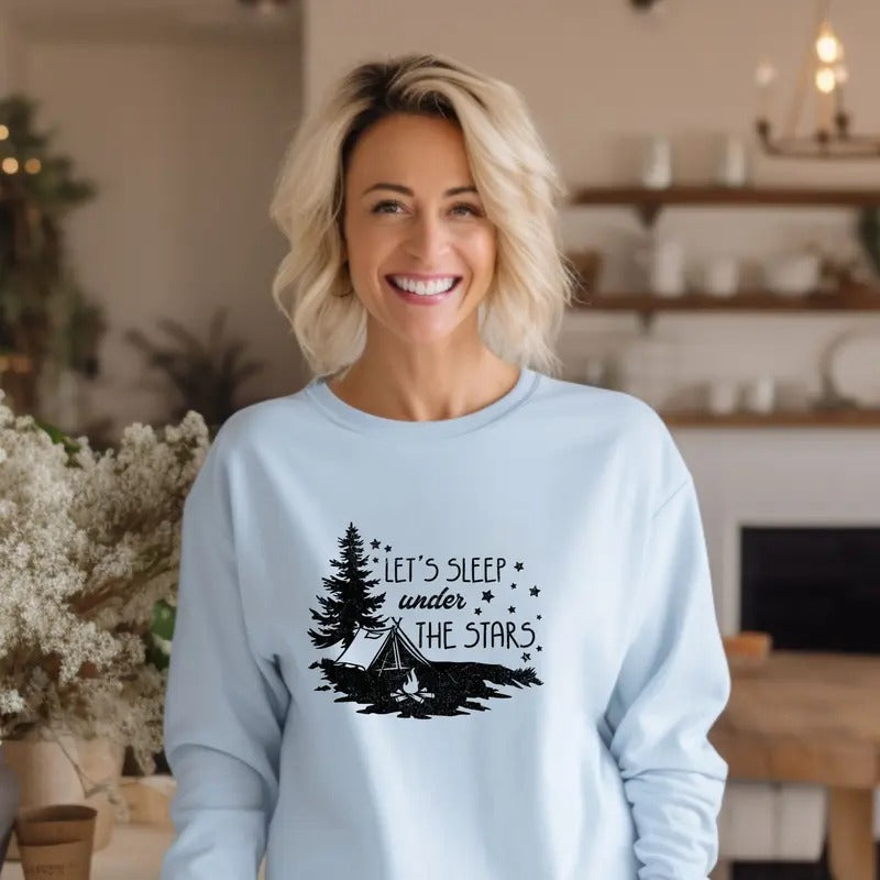 Let's Sleep Under the Stars Crewneck Sweatshirt Casual Comfortable