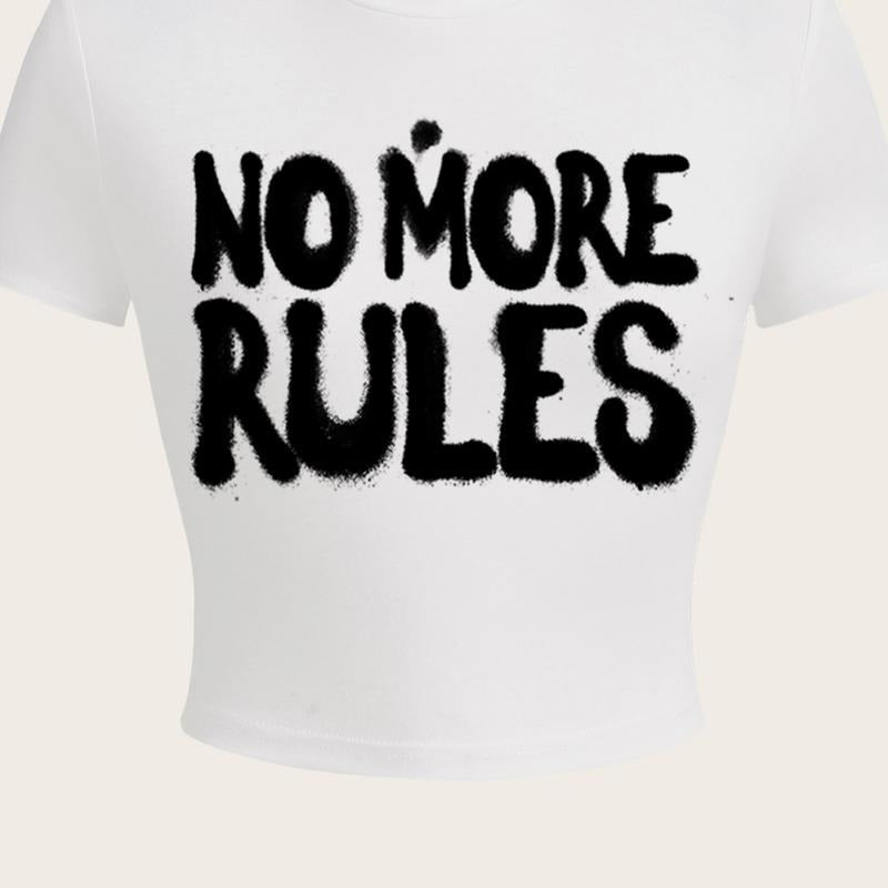 Letter Graphic Print Crop Tee Shirt Top Crewneck Slim Fitted Short Sleeve T-Shirt slim-fitting raglan sleeve