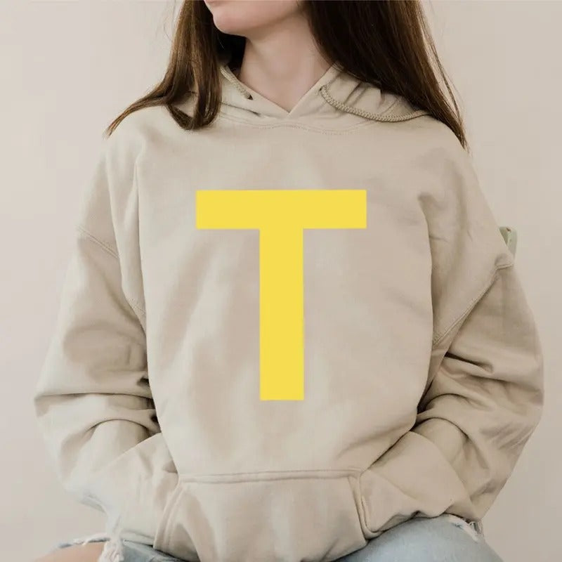 Letter T, Funny Hoodie Casual Street Style Fleece Fabric Pullover Hooded Sweatshirt for Women for Men, Perfect Gift