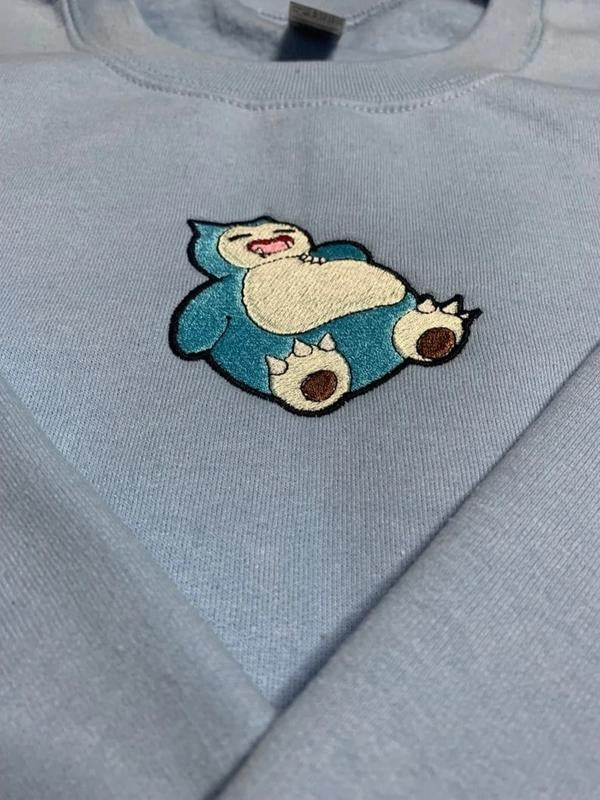 Lil Snorlax Embroidered Crewneck, Snorlax Embroidered Hoodie Embroidery Anime Unisex Hoodie Gifts, Pokemon Embroidered , Snorlax Pokemon Sweatshirt