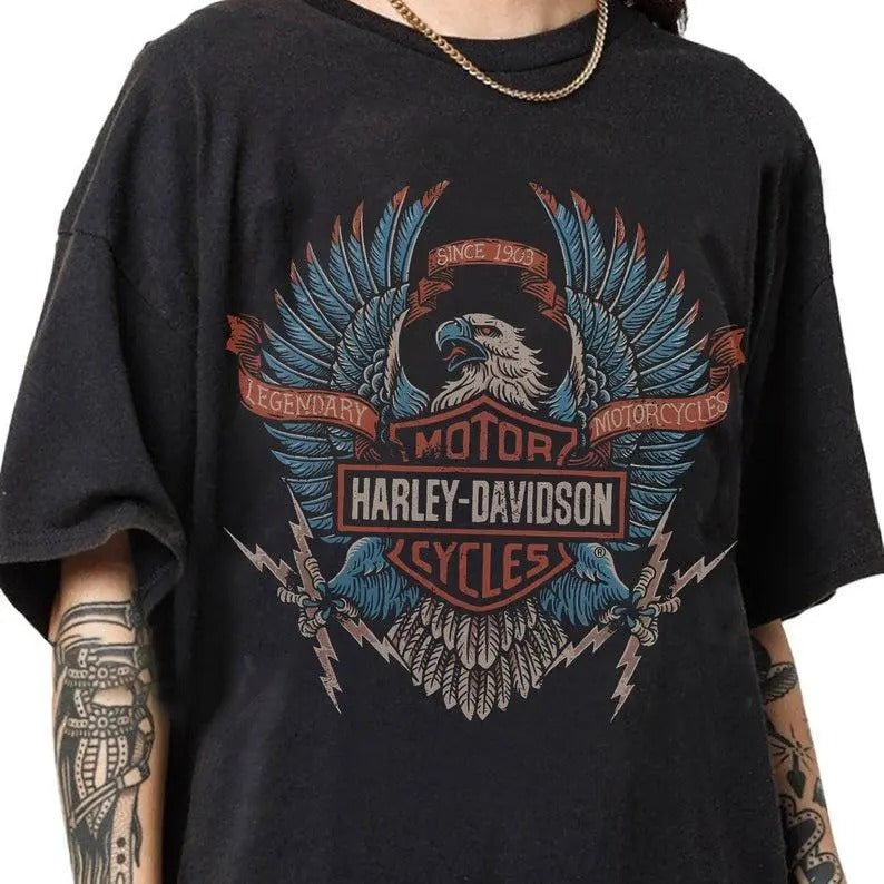 Limited Harley Davidson Electric Eagle Tshirt Vintage, Unisex T-Shirt For Men, For Women Cotton Menswear T-Shirt Sweatshirt Hoodie