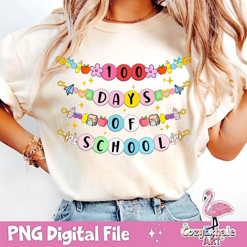 Little Girl 100 Days of School Bracelet T-Shirt, Retro 100 Days Teacher Gifts, Cute Friendship Bracelet T-Shirt, 100th Day of School