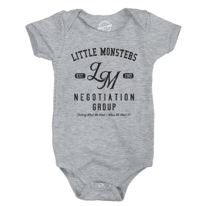 Little Monsters Negotiation Group Baby Bodysuit Funny Sarcastic Graphic Novelty Jumper for Infants Funny Baby Onesies Funny Sarcastic Onesie Novelty Onesie Light Grey