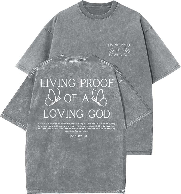 Living Proof Of A Loving God Unisex Washed T-Shirt, Christian t shirts, Vintage 90s Graphic Tee, Gift Top Womenswear Cottonstyle{n002}2