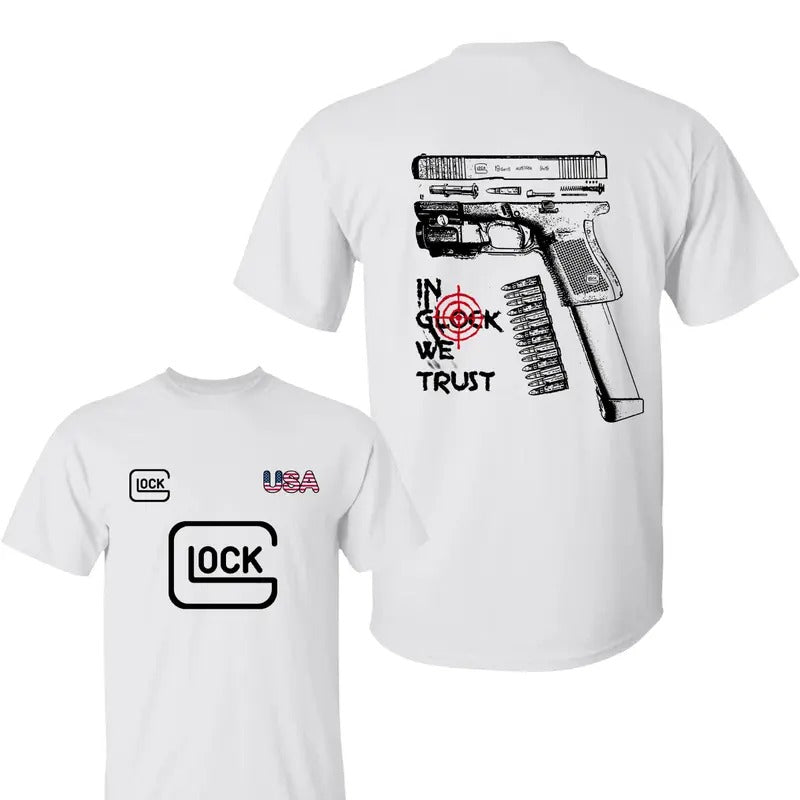 Lock USA 2 Side T-Shirt, In Glock We Trust Shirt, Sarcastic Graphic Tee, Unisex Classic Cotton Tee All Sizes, For Him, For Her