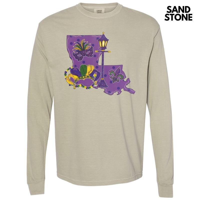 Louisiana Mardi Gras Long Sleeve Comfort Colors T-Shirt